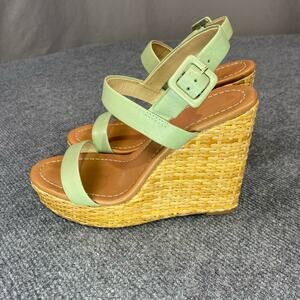 Kate Spade Dancer Wedge Sandals Seafoam Straw Leather Made in Italy Women’s 8